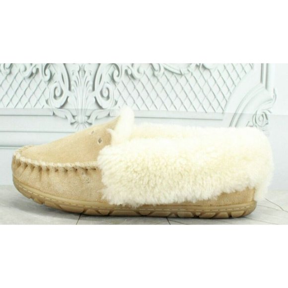 L.L. Bean Shoes - LL Bean Brown Suede Wicked Good Shearling Lined Moccasin Slippers 7 M